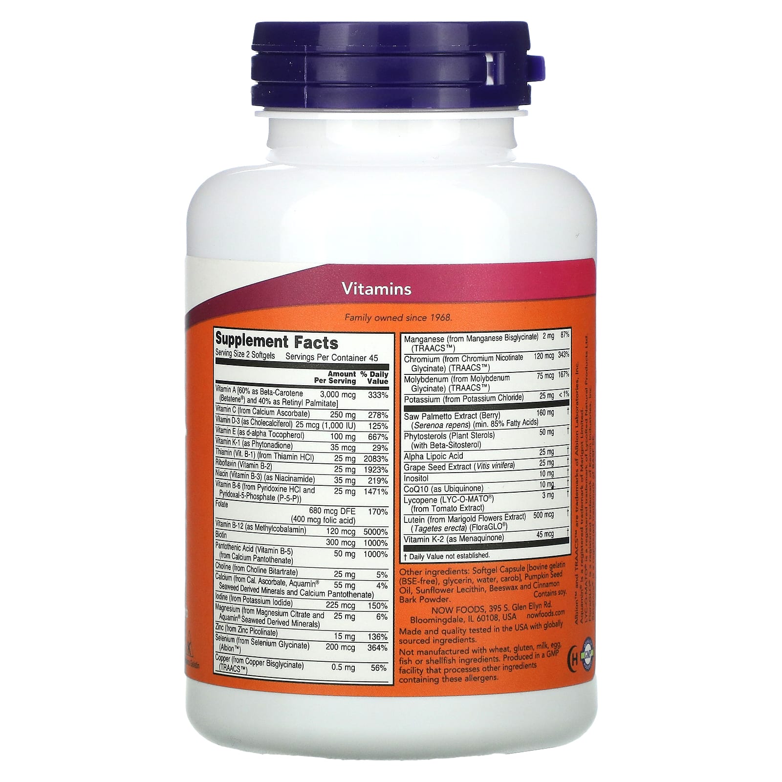 ADAM Multivitamínico Masculino, 90 Cápsulas Gelatinosas, Now Foods