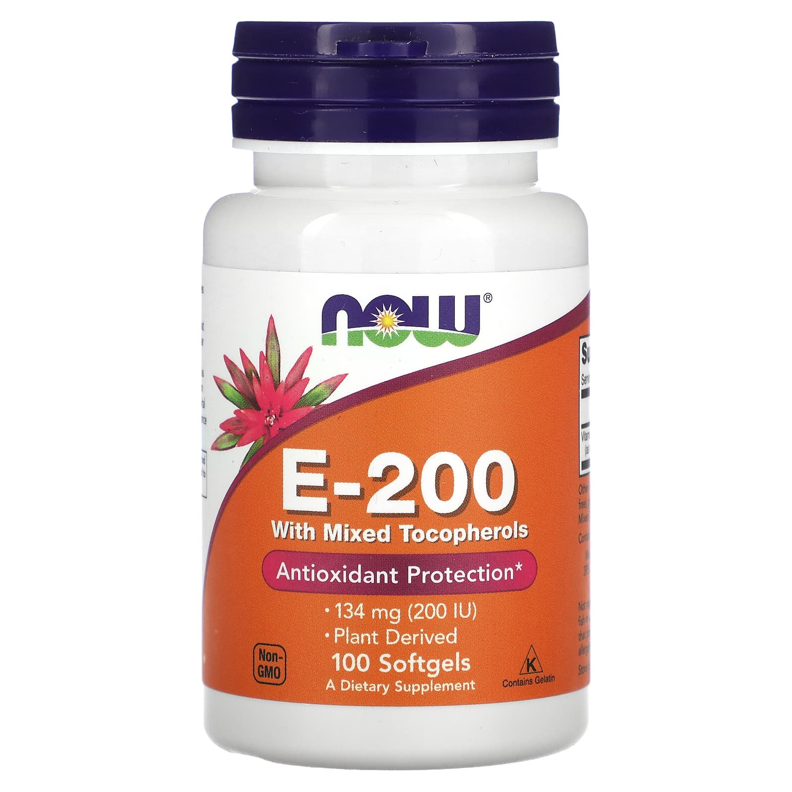 Vitamina E-200 - Natural (Tocoferóis Mistos), 100 softgels, Now Foods