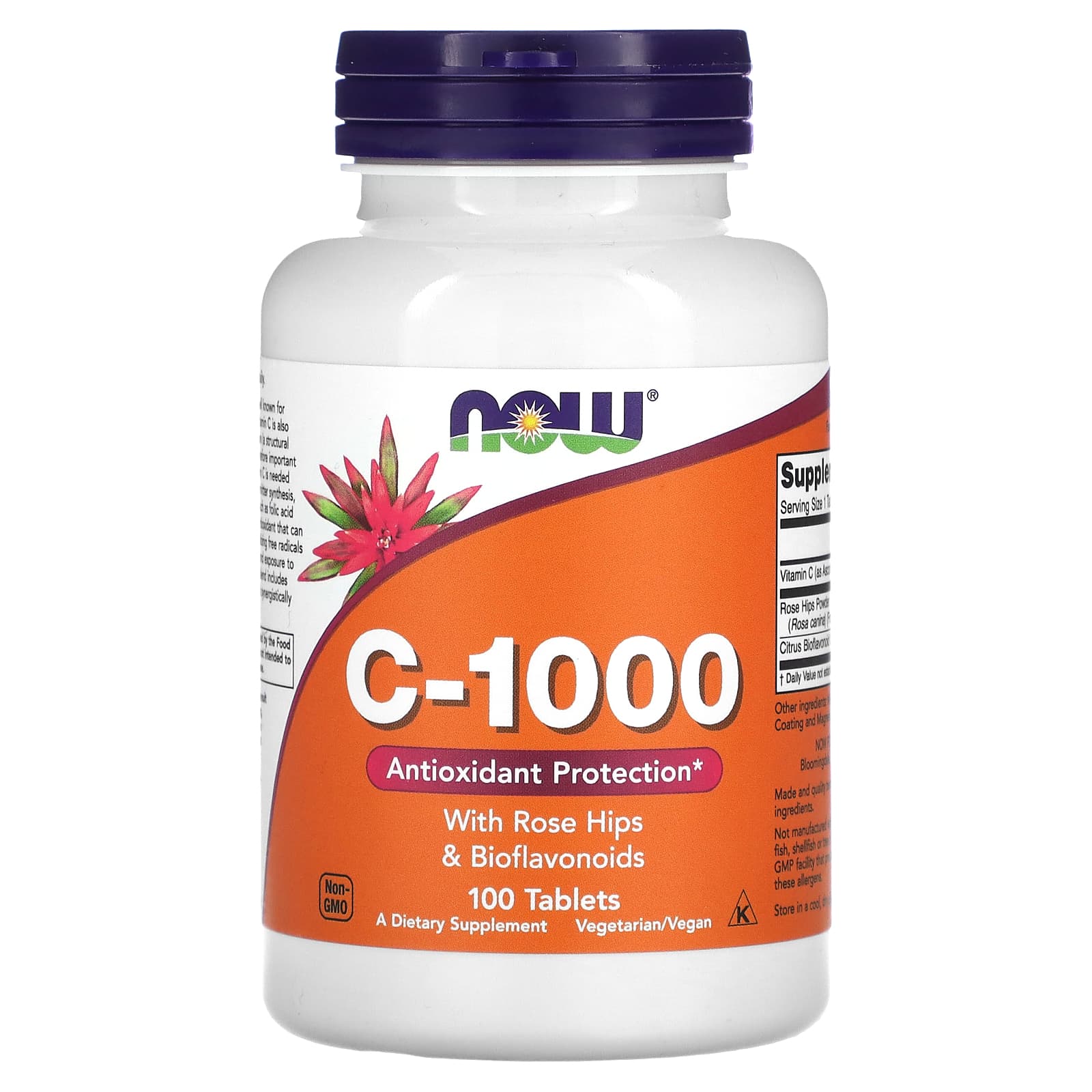 Vitamina C-1000 com Rosa Mosqueta e Bioflavonoides, 100 comprimidos, Now Foods