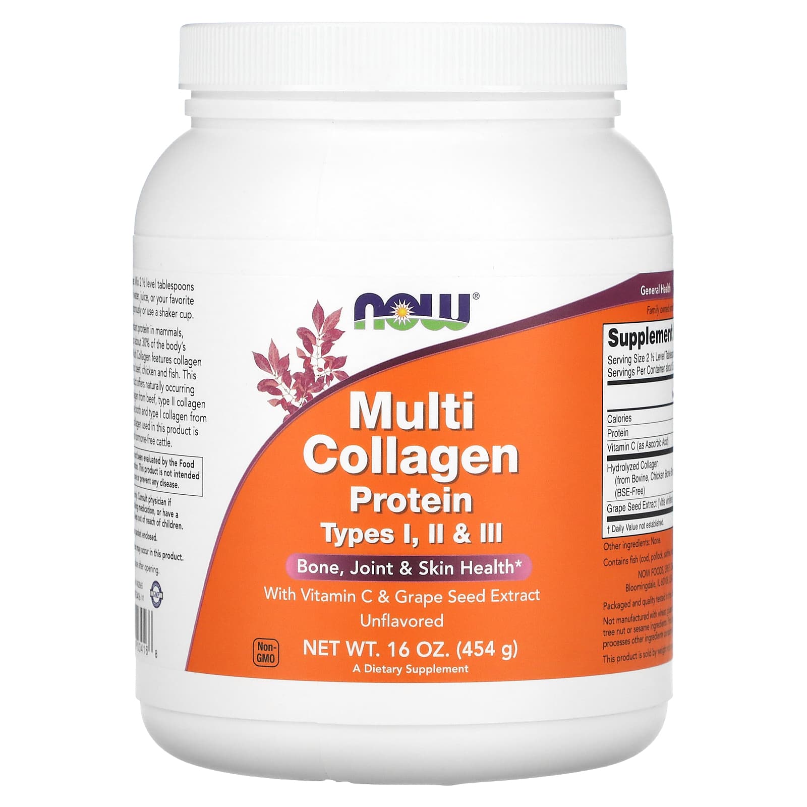 Proteína Multicolágeno, 454 gramas, Now Foods