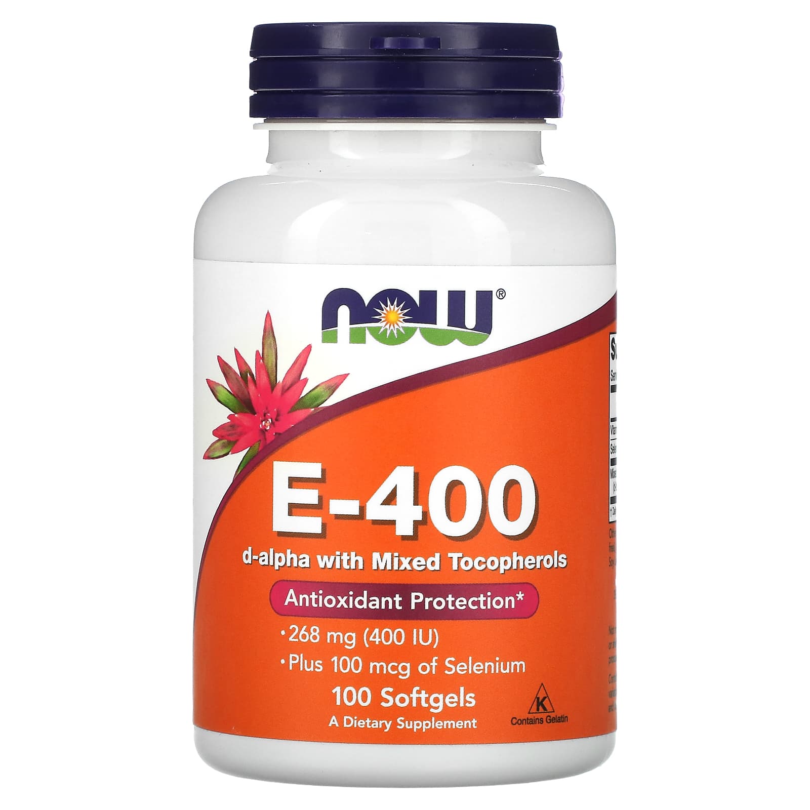 Vitamina E-400 UI com Selênio, 100 softgels, Now Foods