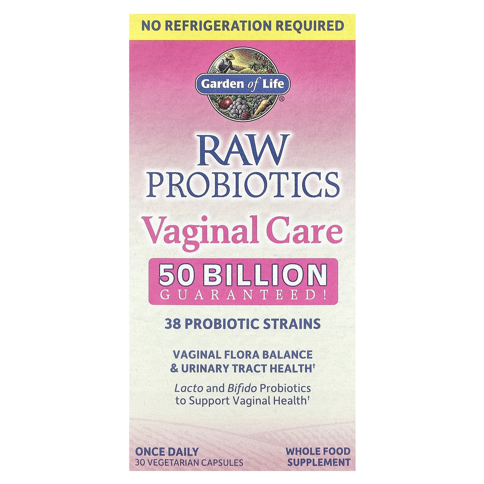 Raw Probiotics Vaginal Care (Estável em prateleira) - 30 cápsulas vegetais, Garden of Life