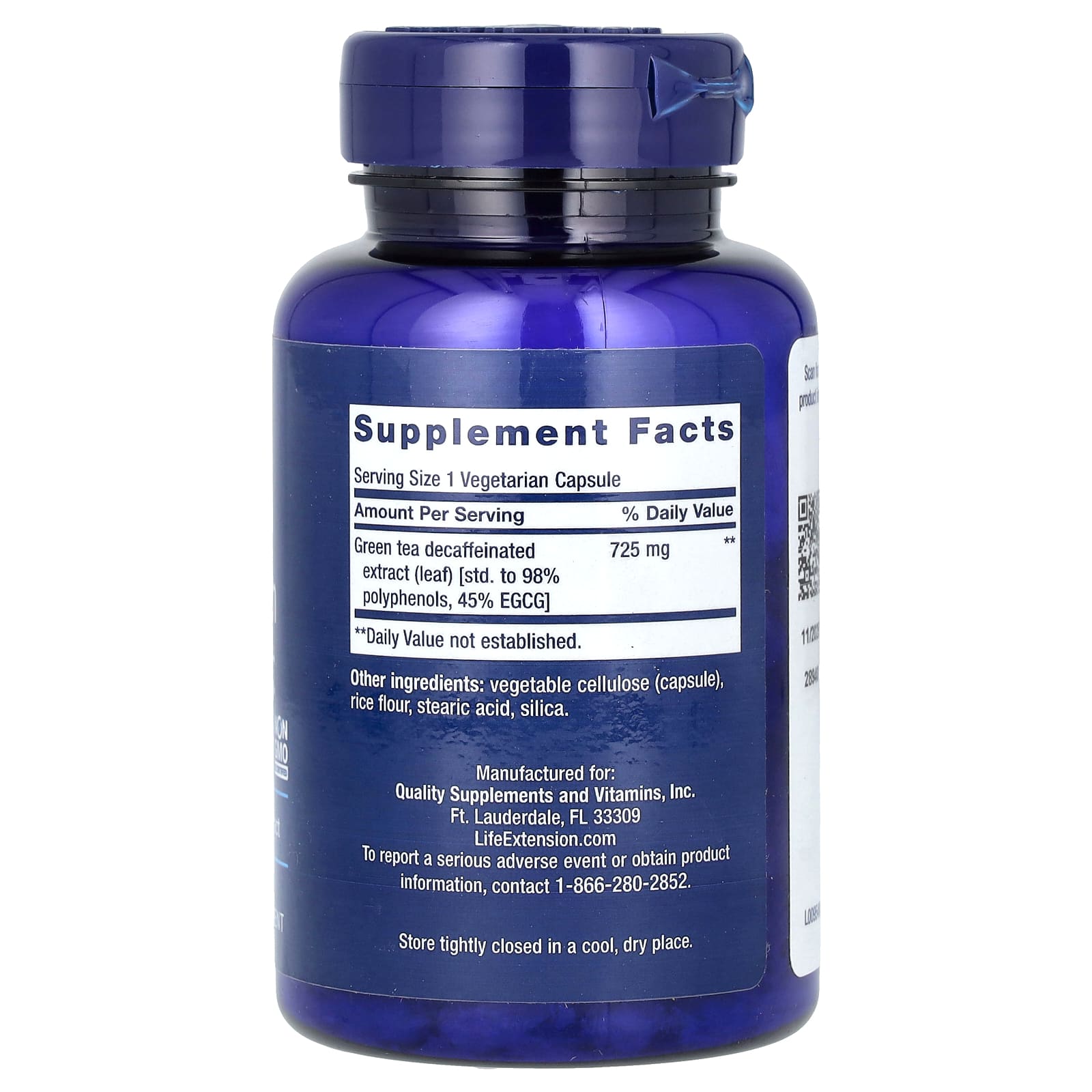 Extrato de Chá Verde 725 mg, 100 Cápsulas, Life Extension