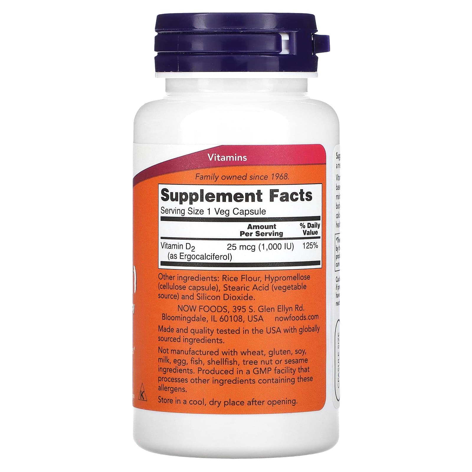 Vitamina D, 1000 UI Vegetariana - Seca, 120 vcaps, Now Foods