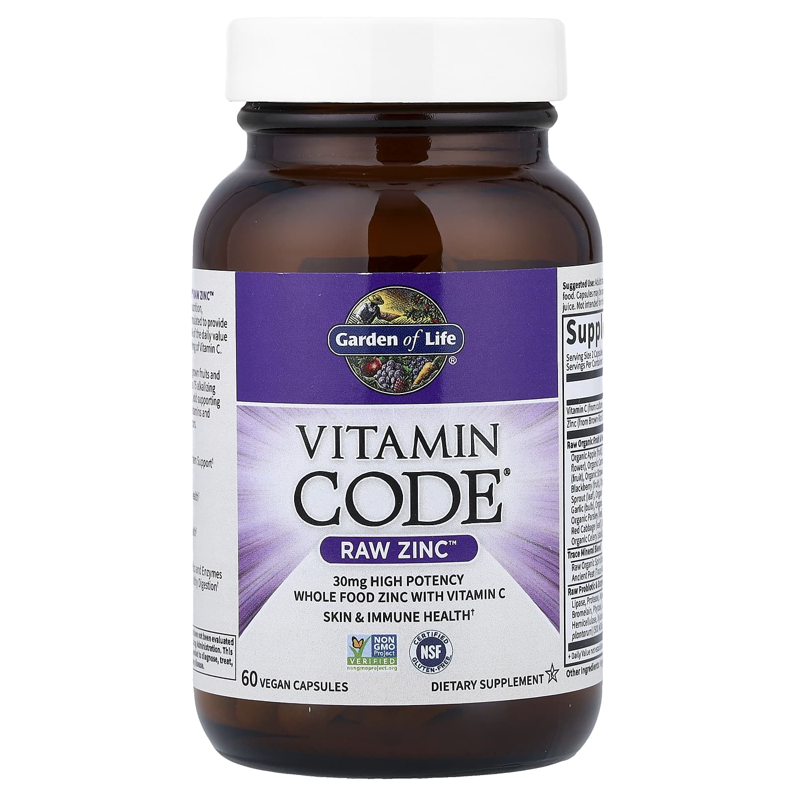 Vitamin Code Zinco Bruto - 60 cápsulas veganas, Garden of Life