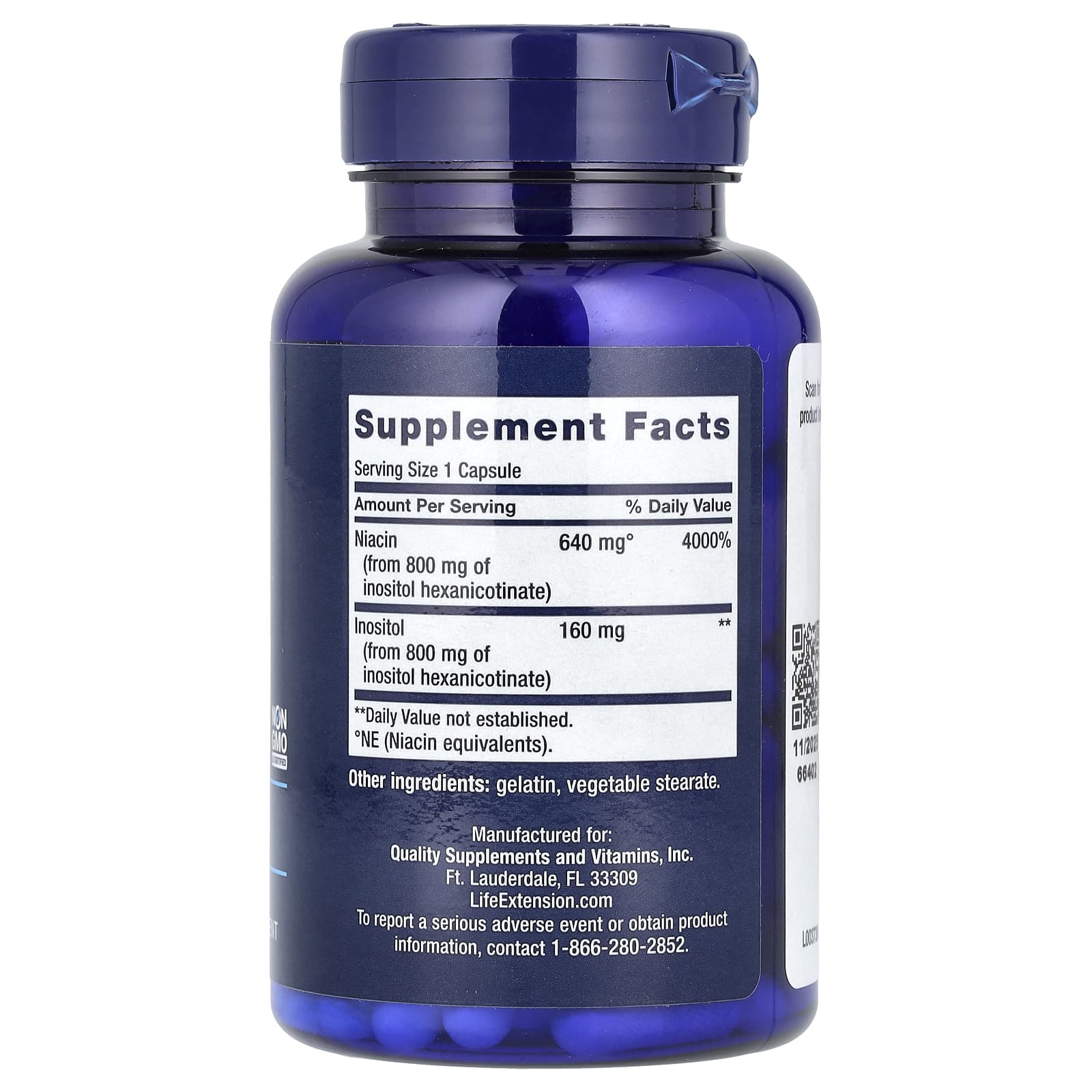 Niacina No Flush 640 mg, 100 cápsulas, Life Extension