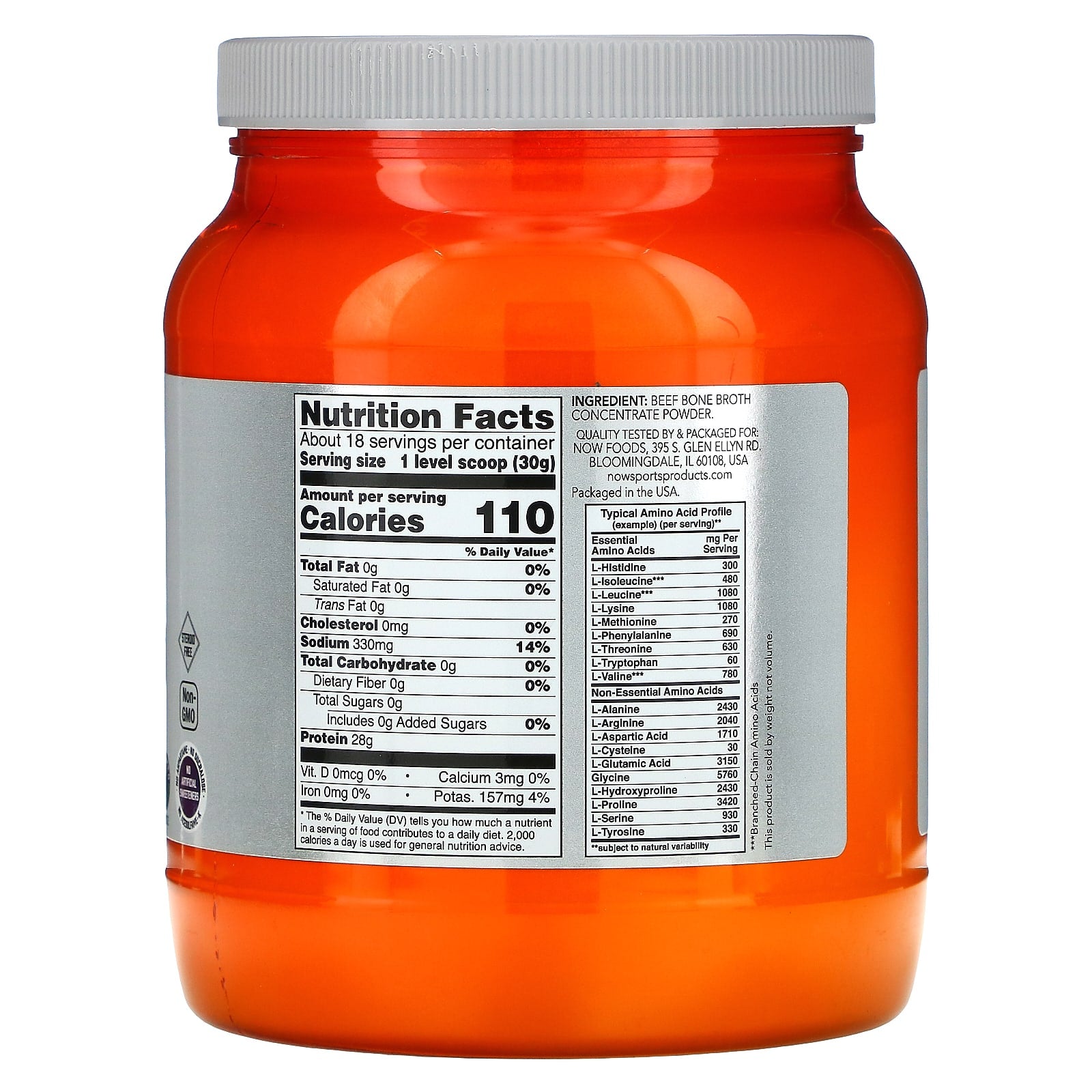 Caldo de Osso, Carne em Pó, 544 gramas, Now Foods