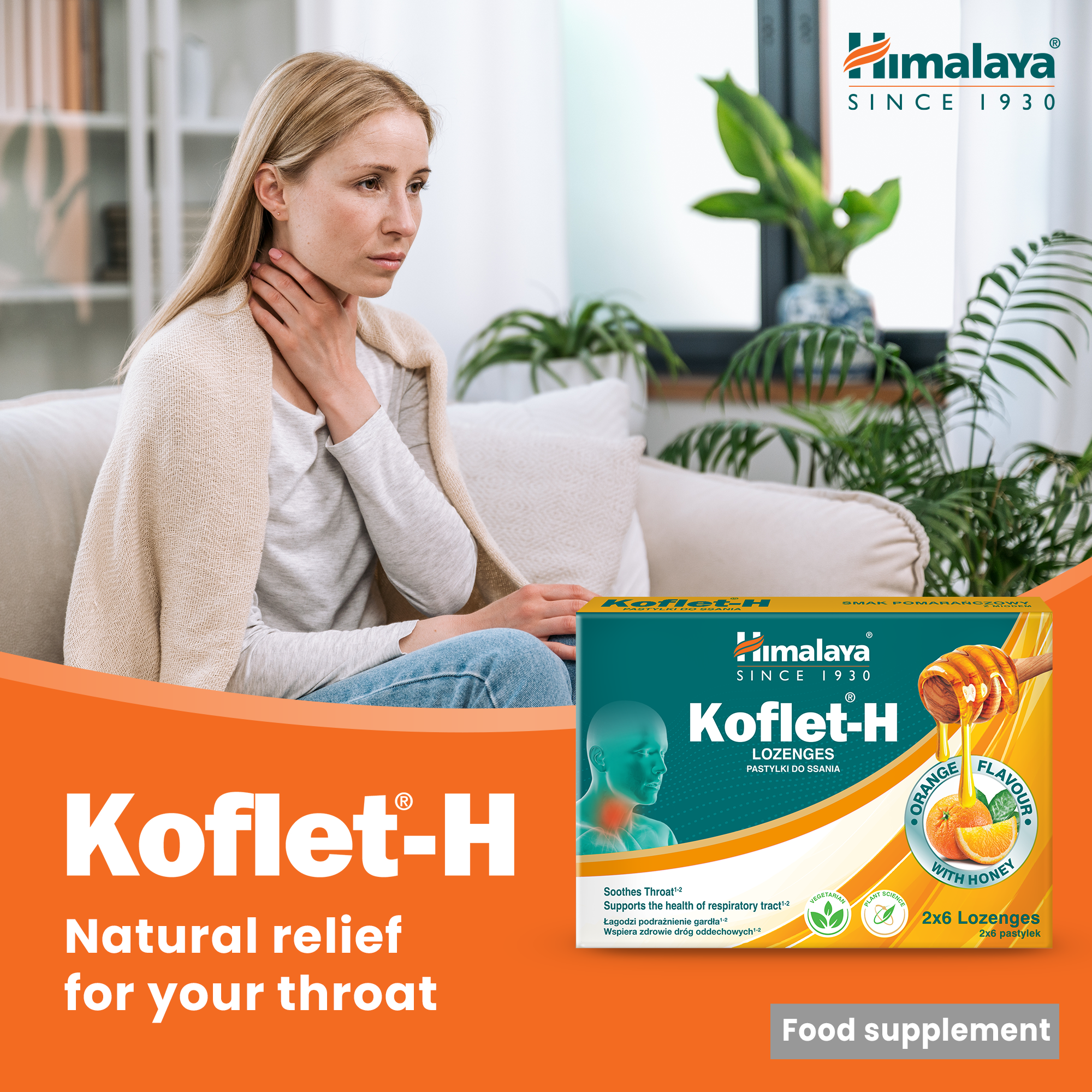 Koflet-H, Laranja - 12 pastilhas - Himalaya