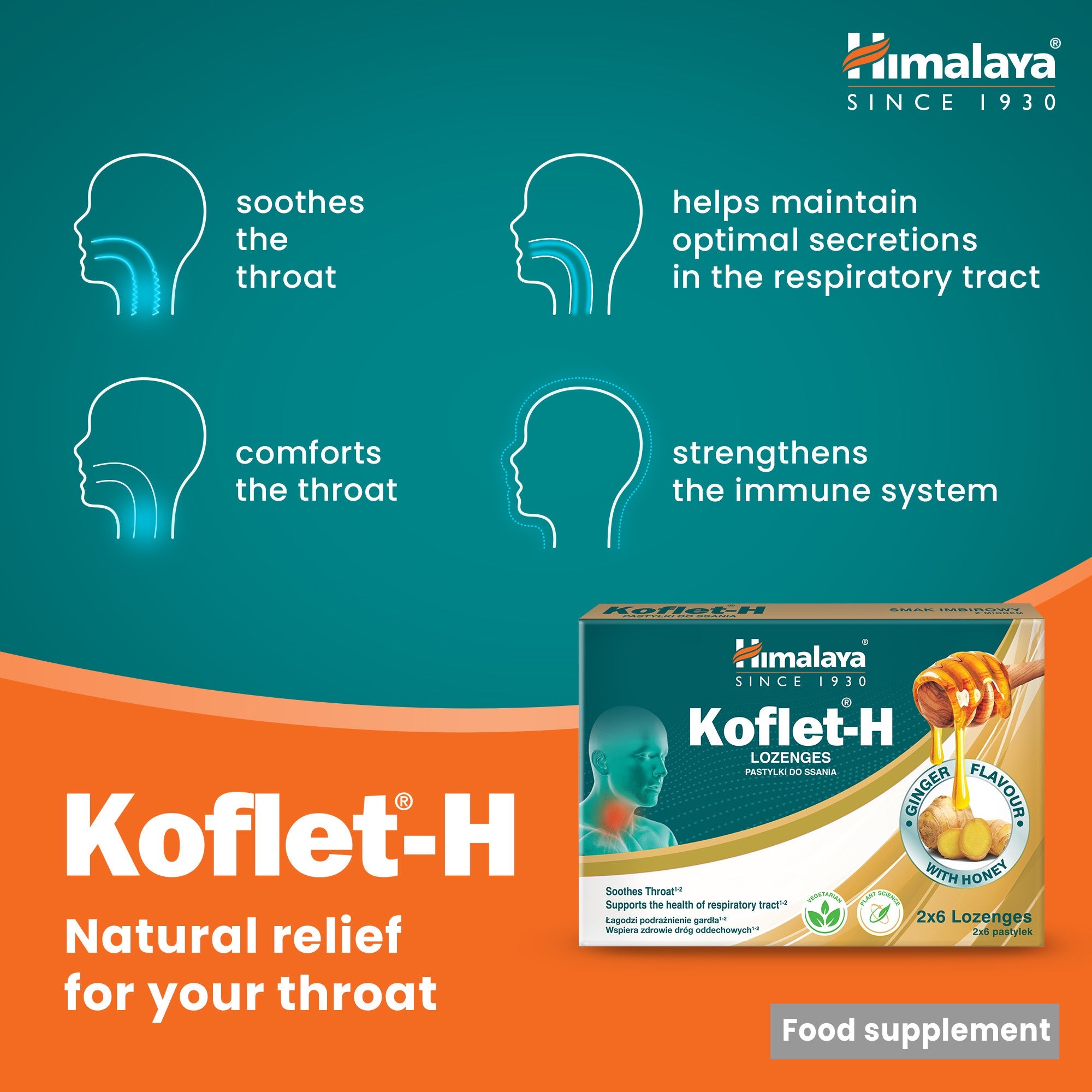 Koflet-H, Gengibre - 12 pastilhas - Himalaya