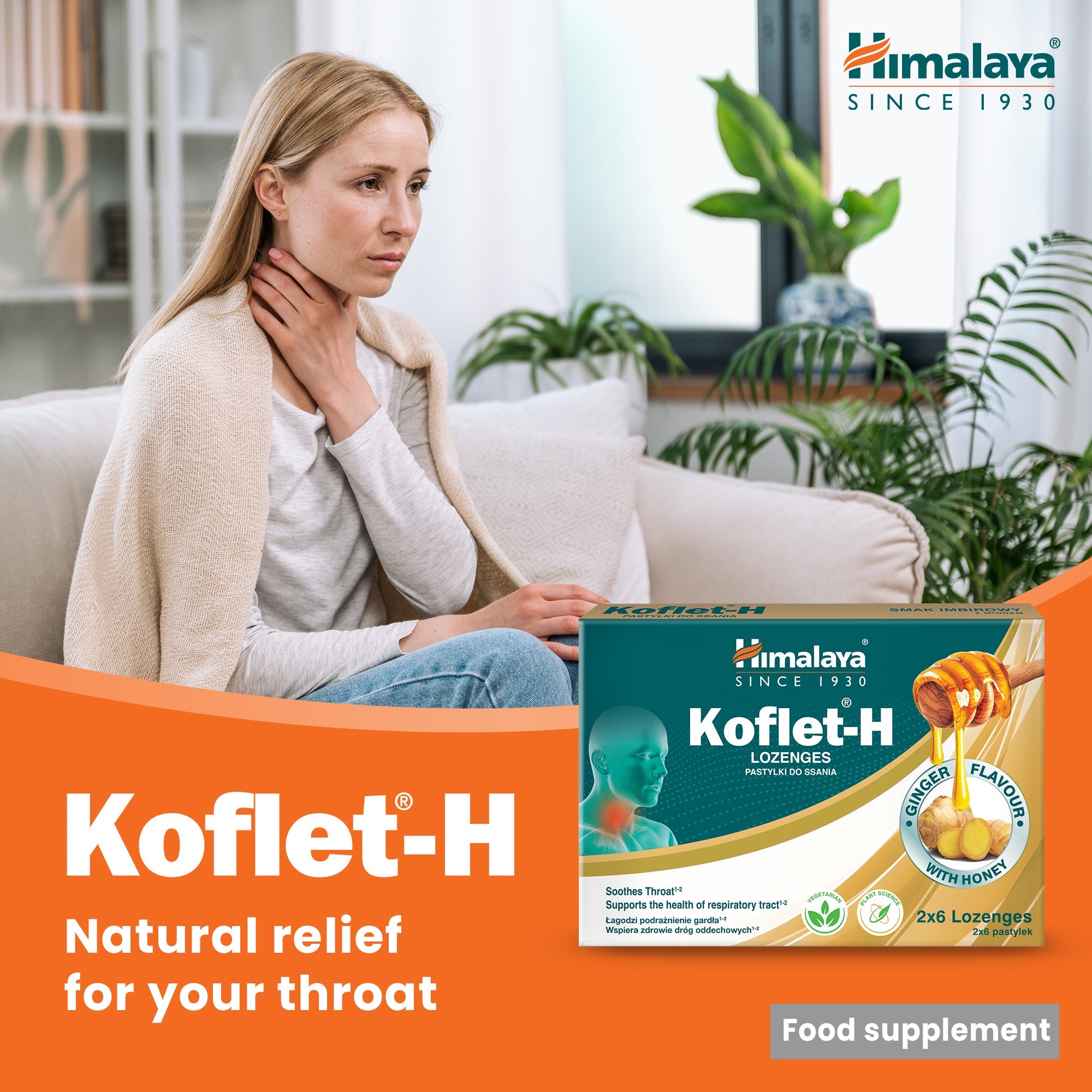 Koflet-H, Gengibre - 12 pastilhas - Himalaya