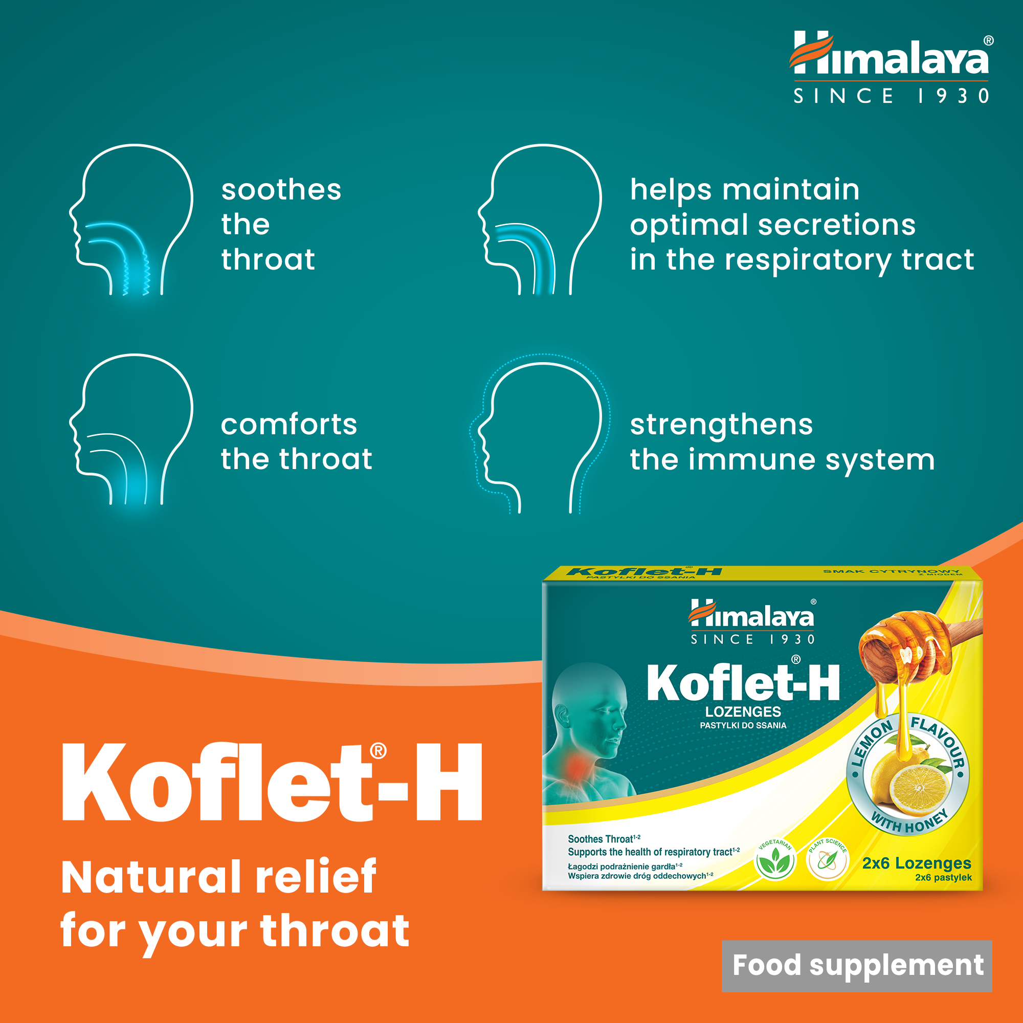 Koflet-H, Limão - 12 pastilhas - Himalaya