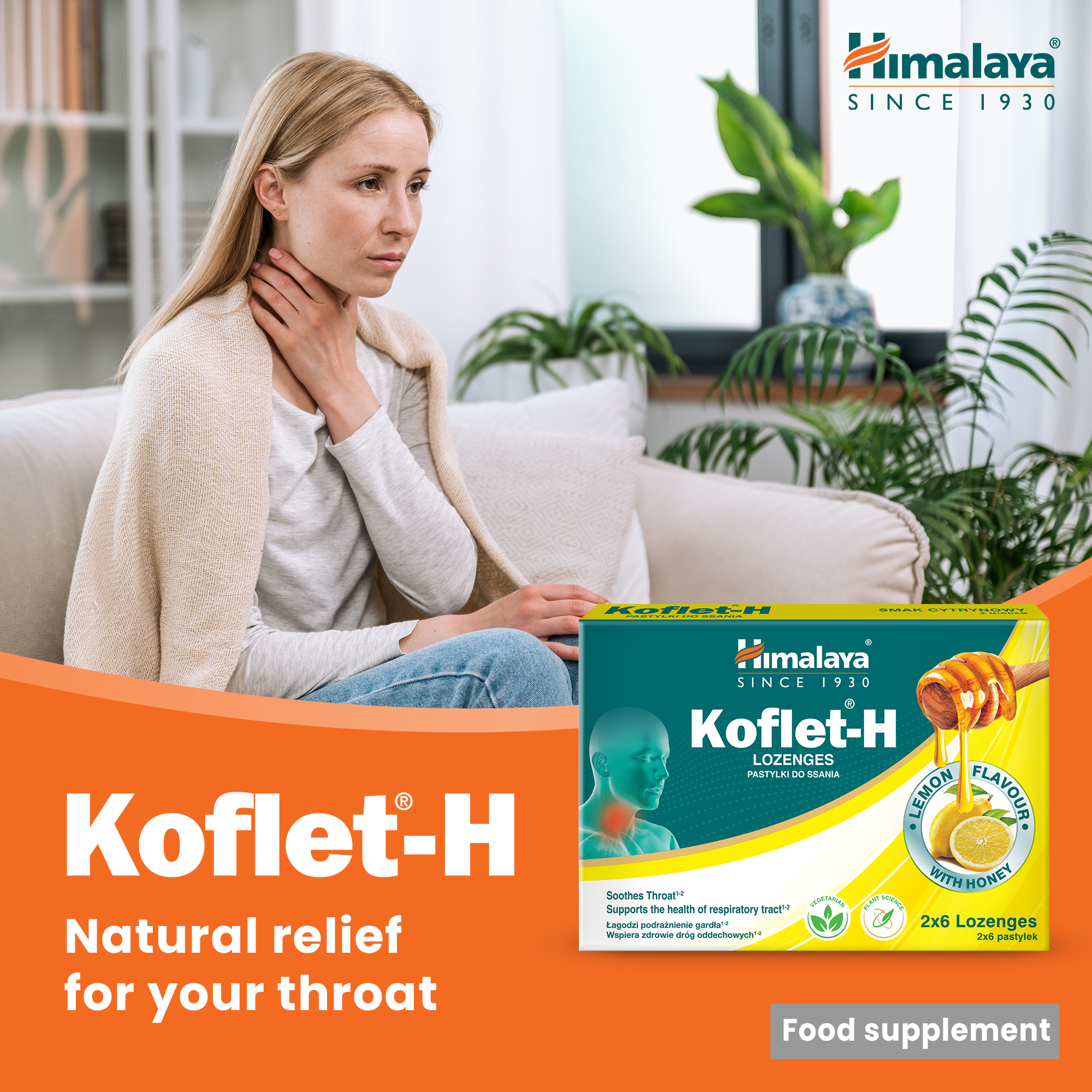 Koflet-H, Limão - 12 pastilhas - Himalaya