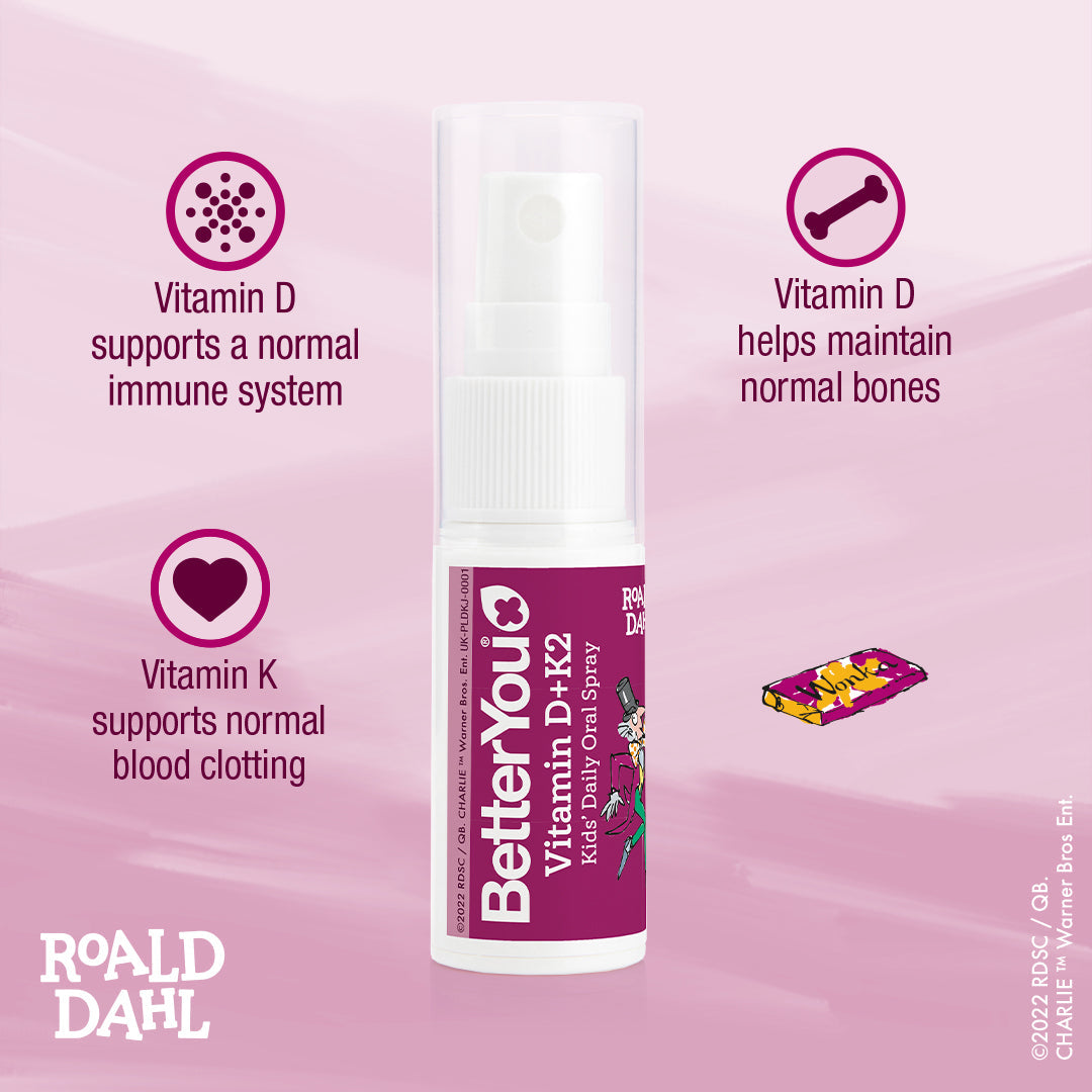 Spray oral diário infantil de vitamina D+K2, chiclete e mirtilo - 15 ml., BetterYou