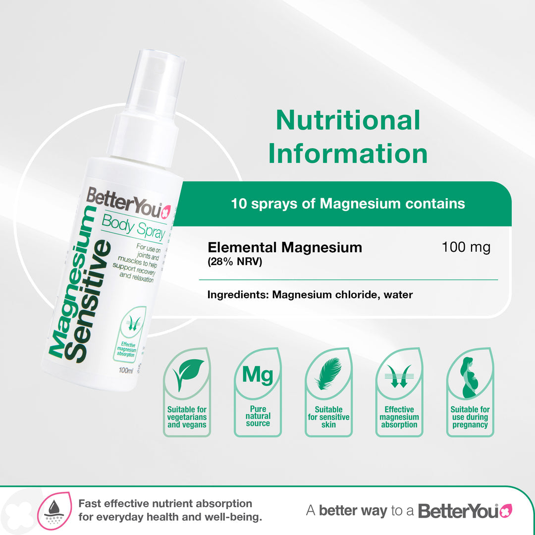 Spray de óleo de magnésio para pele sensível - 100 ml., BetterYou