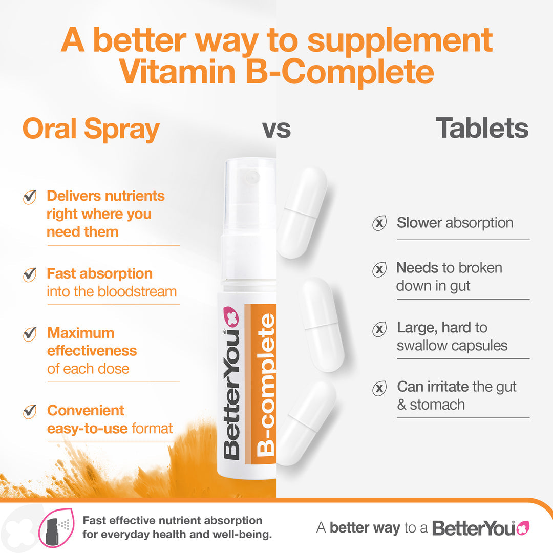 Spray oral diário B-complete, pêssego natural, ameixa e framboesa - 25 ml., BetterYou