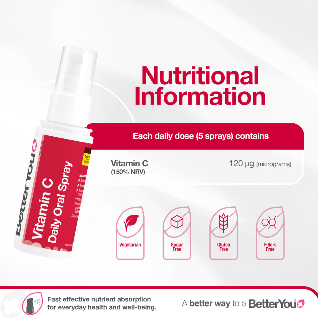 Spray oral diário de vitamina C, cereja natural e romã - 50 ml., BetterYou