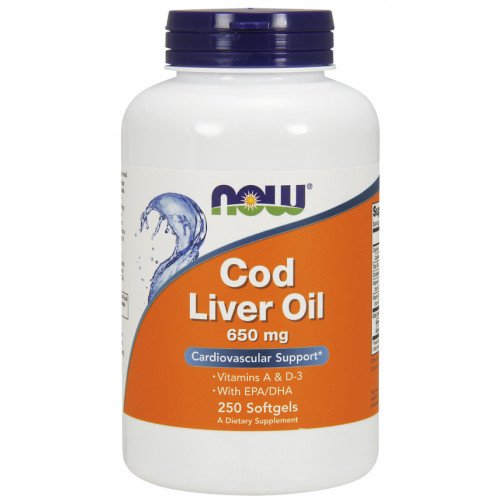 Óleo de fígado de bacalhau 650 mg, 250 cápsulas gelatinosas, Now Foods