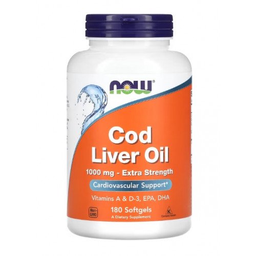 Óleo de Fígado de Bacalhau, Força Extra 1000 mg, 180 Cápsulas Gelatinosas, Now Foods