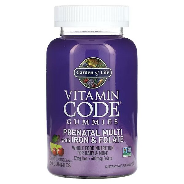 Vitamin Code Multivitamínico Pré-natal com Ferro e Folato, Gomas, Limonada de Cereja - 90 gomas, Garden of Life