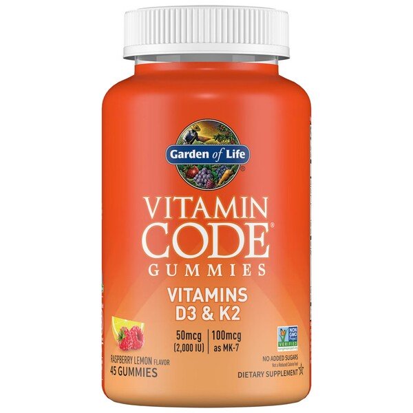 Vitamin Code Gummies Vitaminas D3 e K2, Framboesa e Limão - 45 gomas, Garden of Life