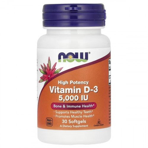 Vitamina D-3, 5000 UI, 30 cápsulas gelatinosas, Now Foods