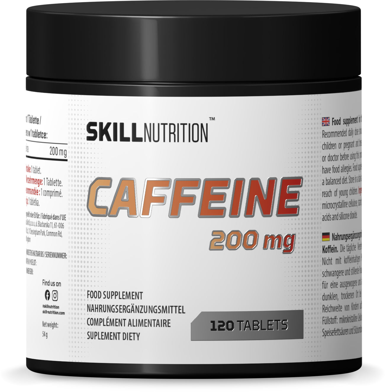 Caffeine - 200mg  - 120 tablets - Skill Nutrition