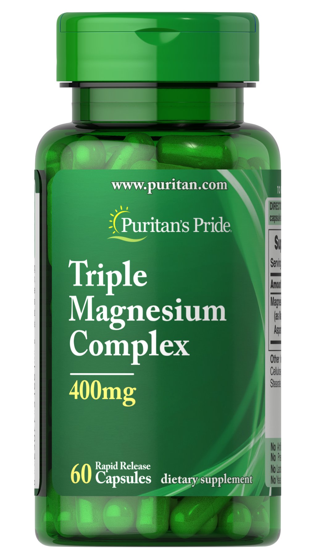 Complexo Triplo de Magnésio, 400 mg - 60 cápsulas - Puritan's Pride