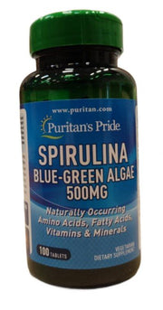 Alga verde-azulada Spirulina, 500 mg - 100 comprimidos - Puritan's Pride