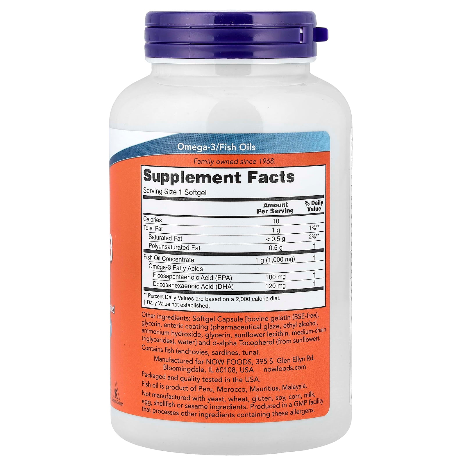 Ômega-3 com revestimento entérico, 180 softgels, Now Foods