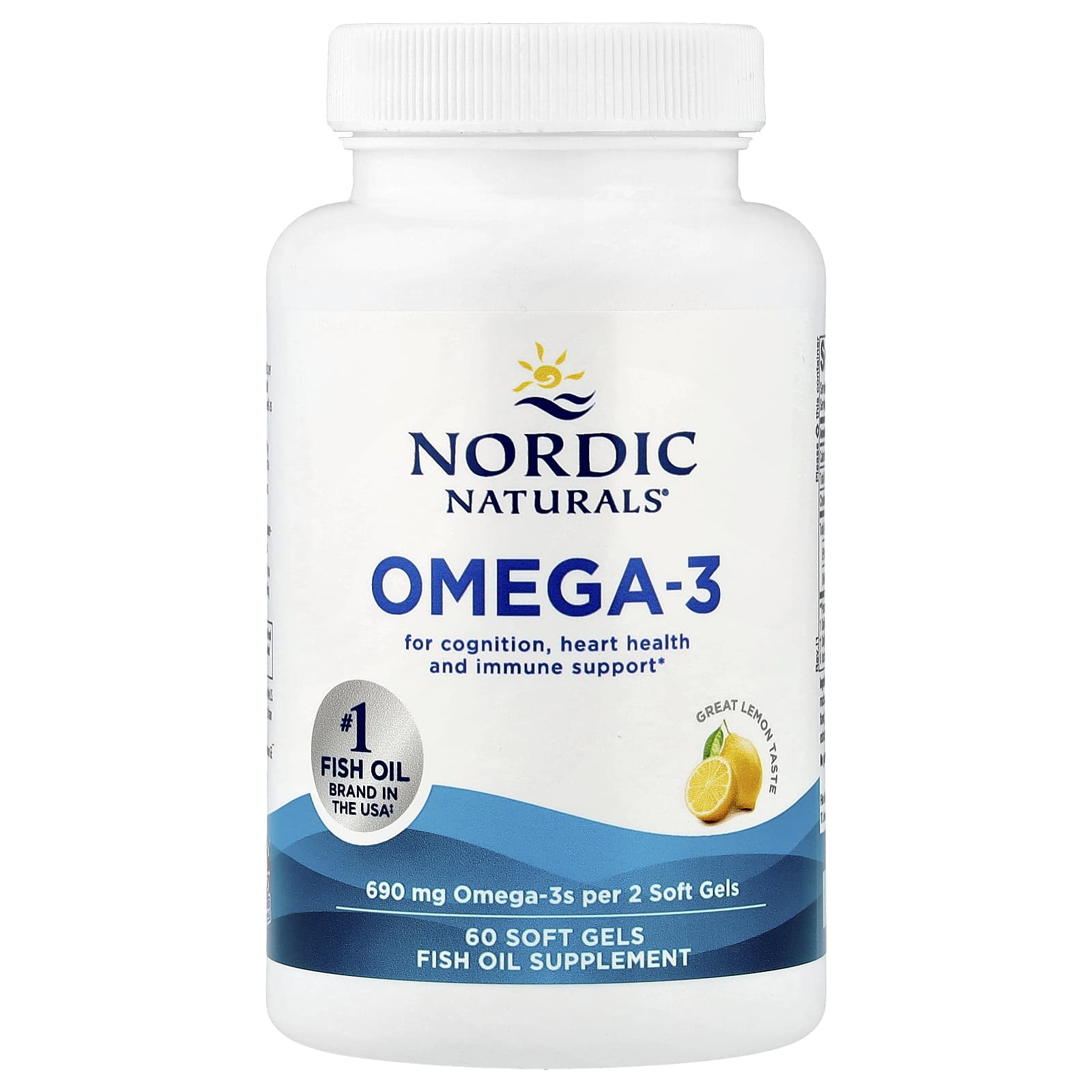 Ômega-3 - 690mg Limão - 60 cápsulas gelatinosas, Nordic Naturals