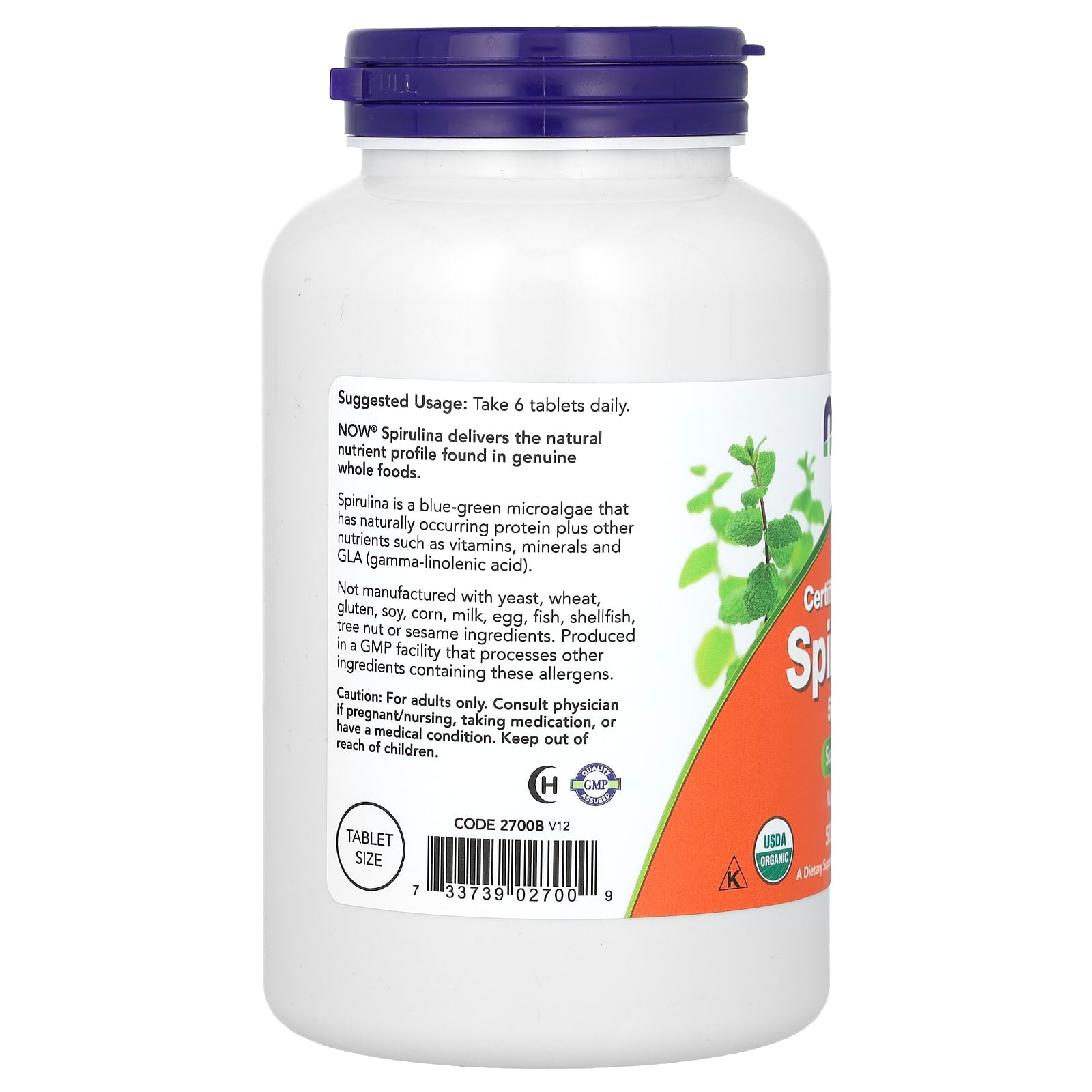 Espirulina - 500mg, 500 comprimidos, Now Foods