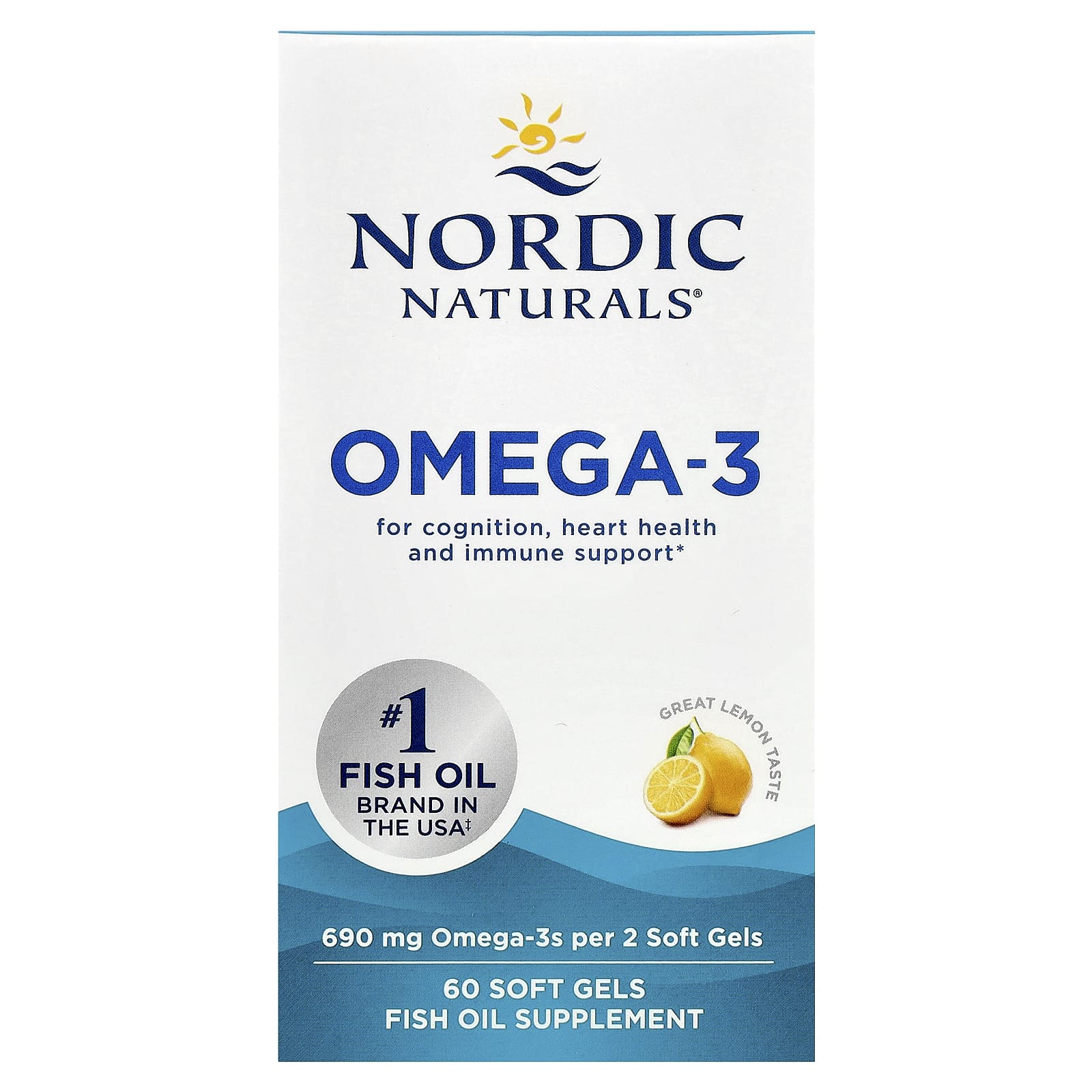 Ômega-3 - 690mg Limão - 60 cápsulas gelatinosas, Nordic Naturals