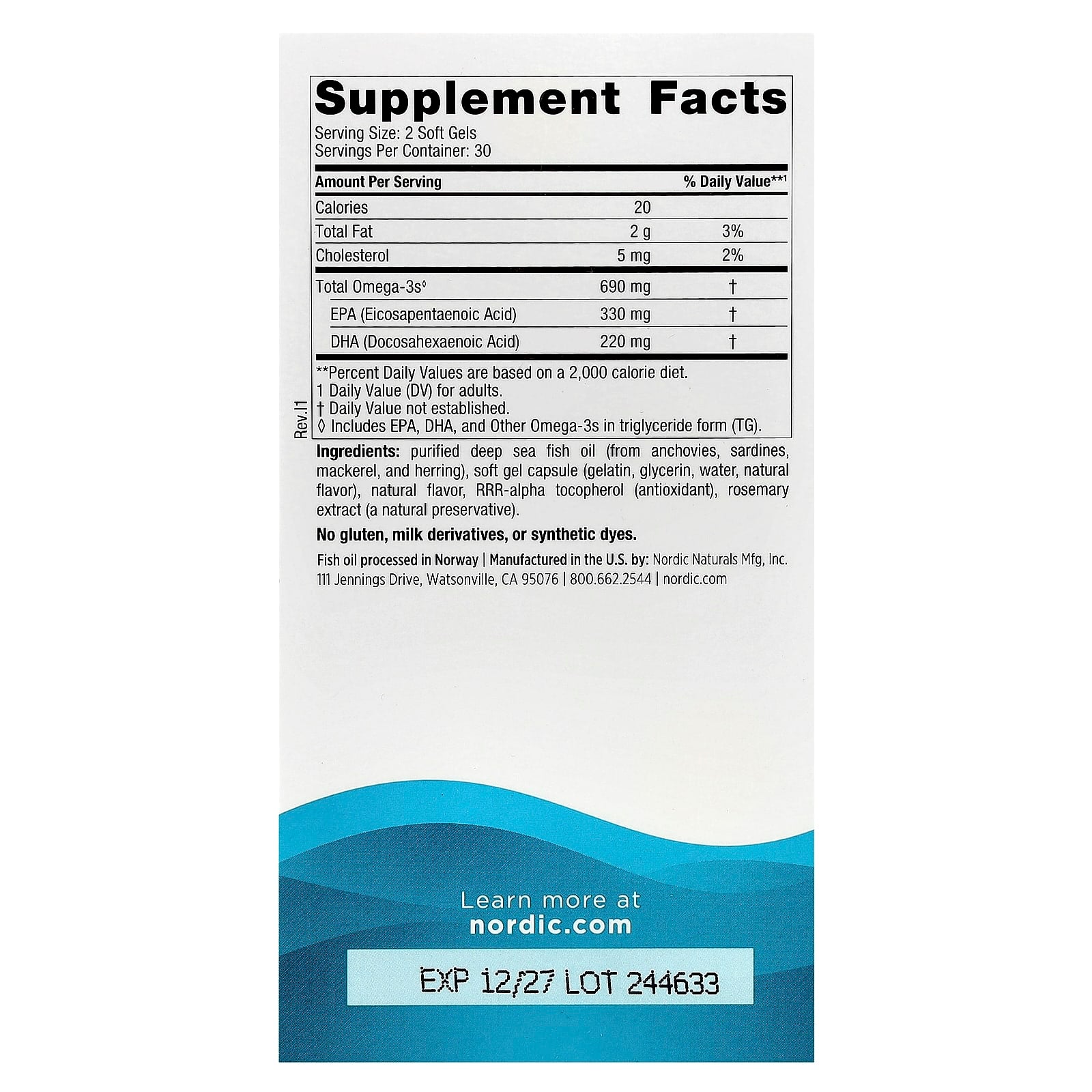 Ômega-3 - 690mg Limão - 60 cápsulas gelatinosas, Nordic Naturals