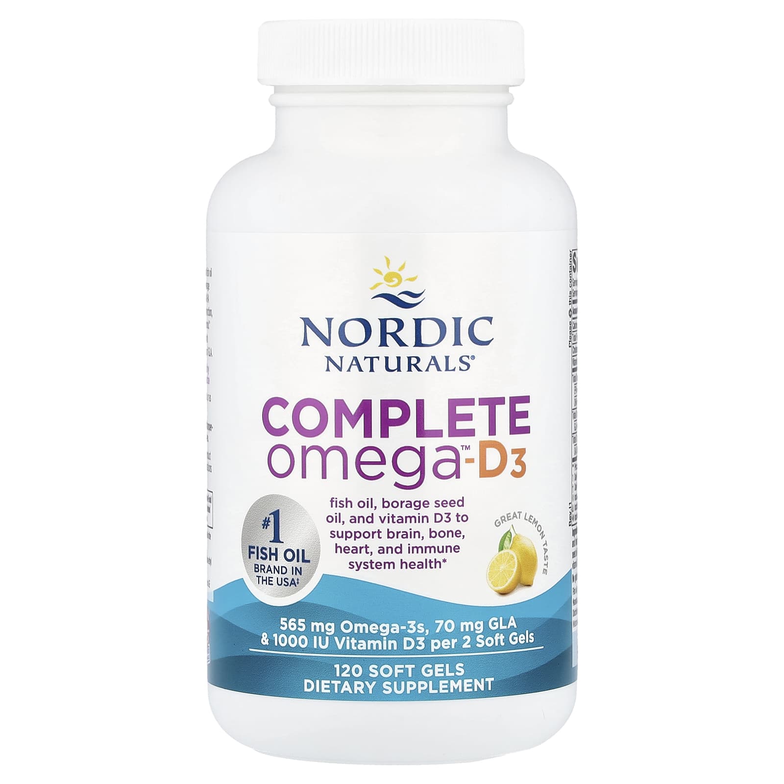 Ômega-D3 completo - 565 mg Limão - 120 cápsulas gelatinosas, Nordic Naturals