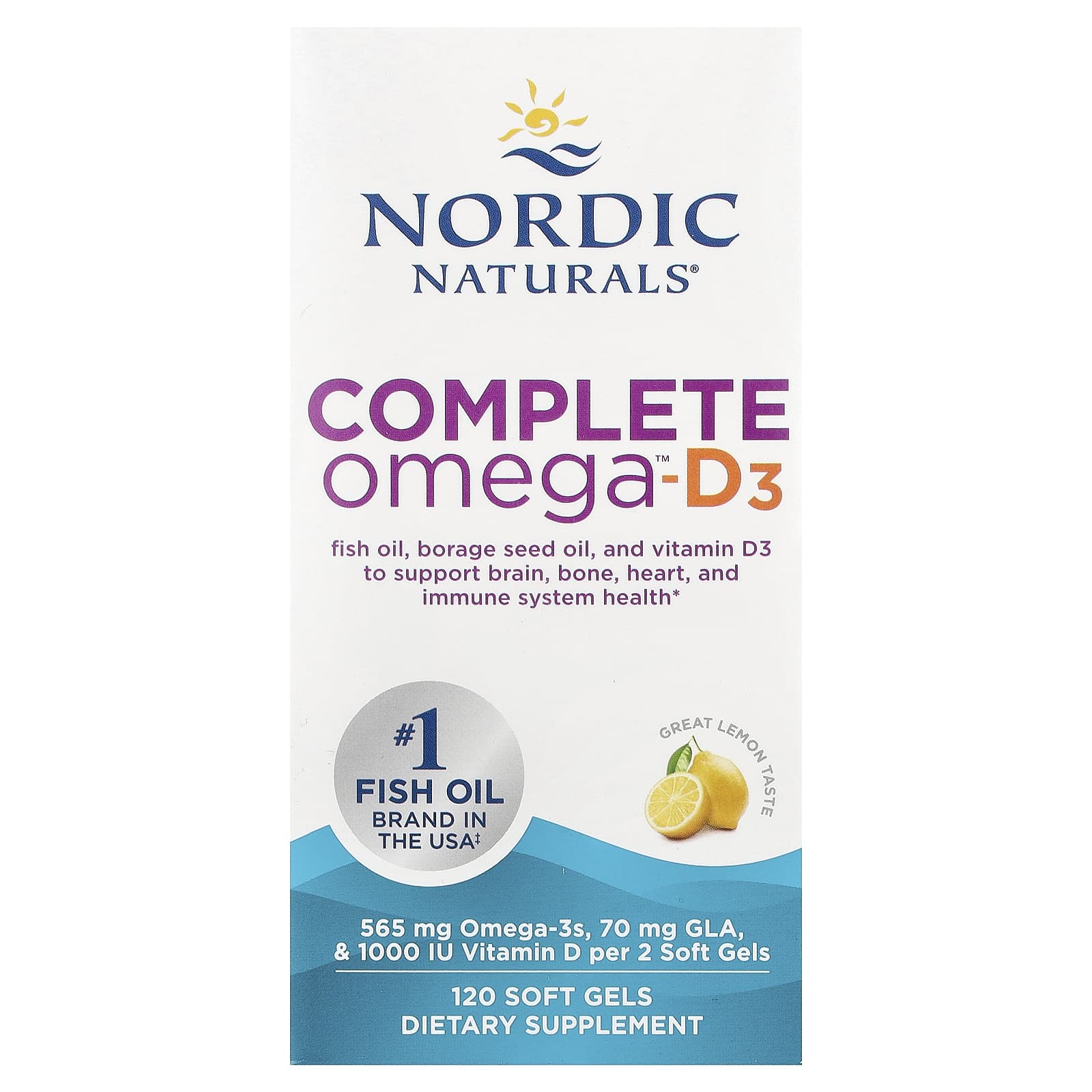 Ômega-D3 completo - 565 mg Limão - 120 cápsulas gelatinosas, Nordic Naturals