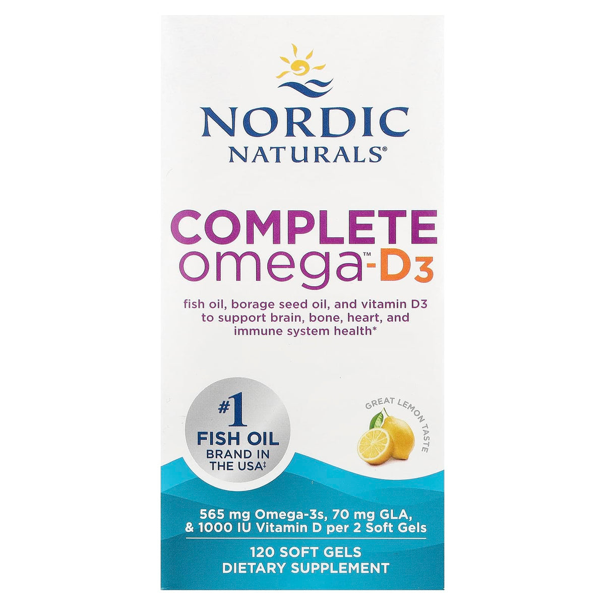 Ômega-D3 completo - 565 mg Limão - 120 cápsulas gelatinosas, Nordic Naturals
