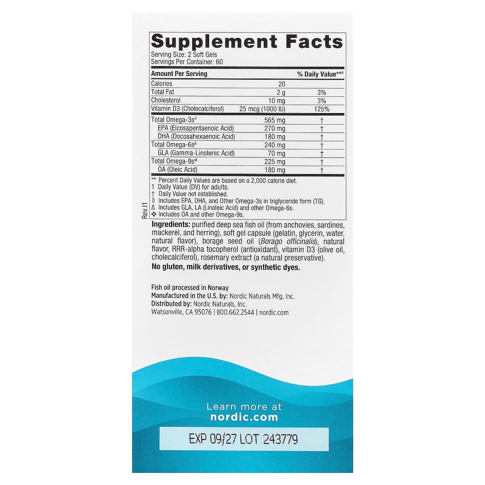 Ômega-D3 completo - 565 mg Limão - 120 cápsulas gelatinosas, Nordic Naturals