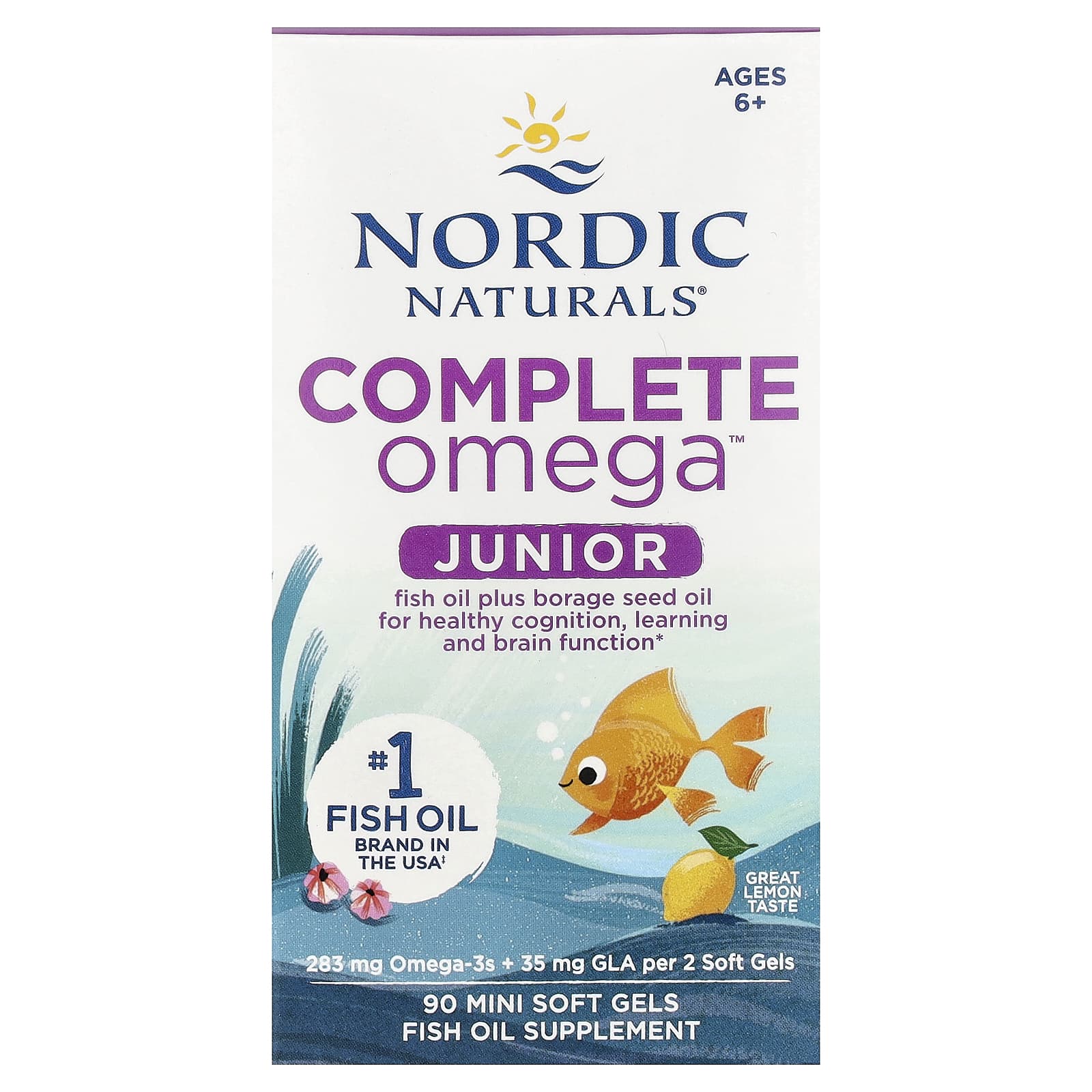 Complete Omega Junior, 6 anos ou mais, Limão, 90 mini cápsulas gelatinosas, Nordic Naturals