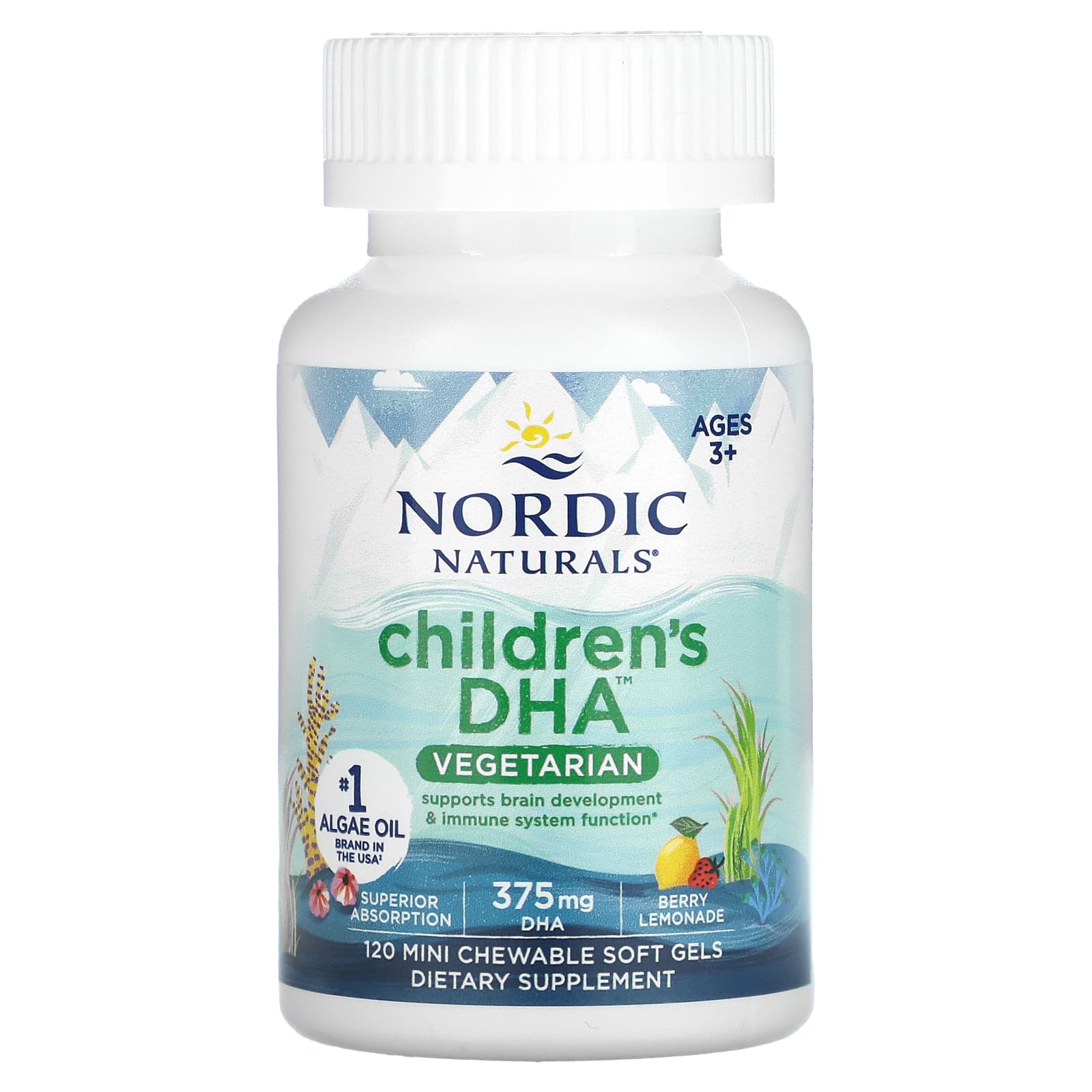 DHA Vegetariano Infantil, 375 mg, Limonada de Frutas Vermelhas - 120 comprimidos mastigáveis, Nordic Naturals