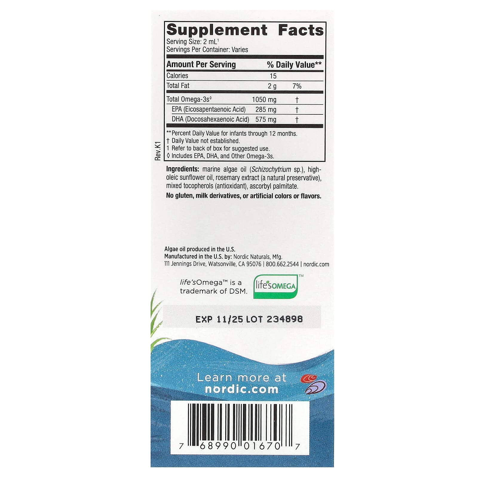 DHA Vegetariano para Bebês, 1050mg - 30 ml., Nordic Naturals