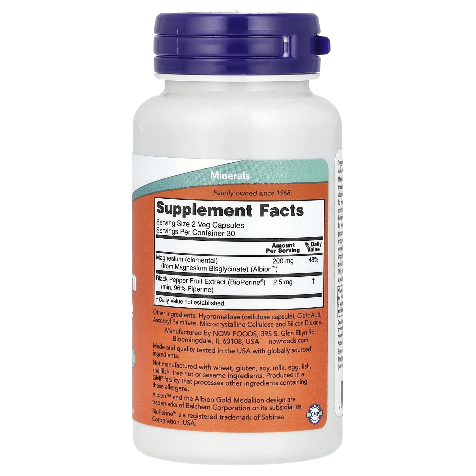 Glicinato de Magnésio 100 mg com BioPerine, 60 Cápsulas, Now Foods