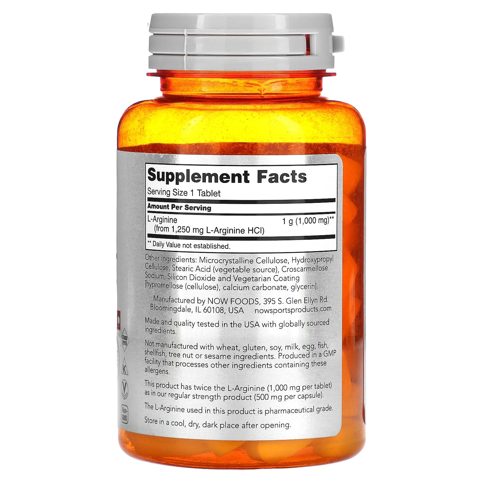 L-Arginina - 1000mg, 60 comprimidos, Now Foods