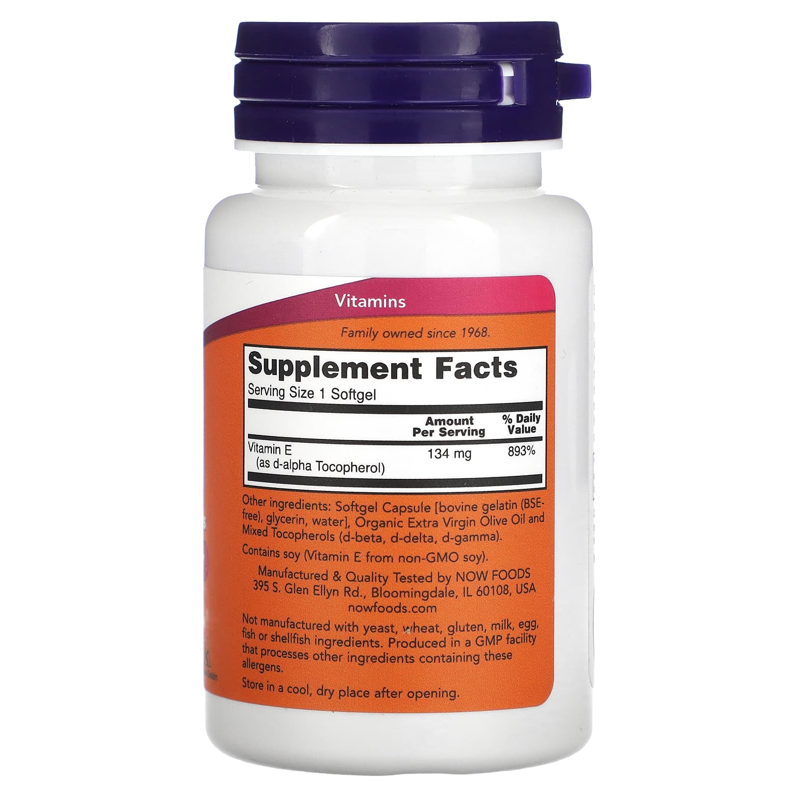 Vitamina E-200 - Natural (Tocoferóis Mistos), 100 softgels, Now Foods