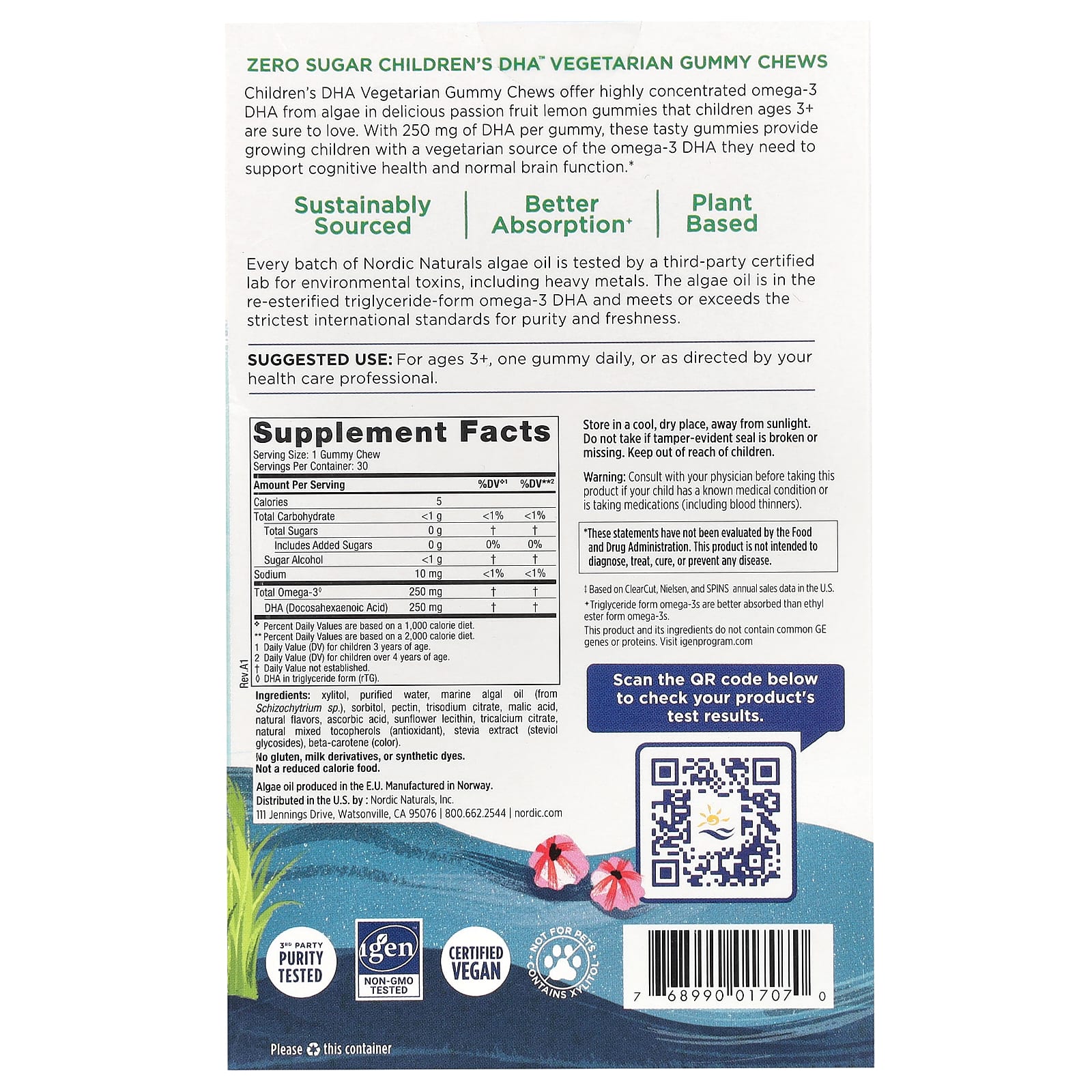 Gomas mastigáveis vegetarianas de DHA infantil, 250 mg, maracujá e limão - 30 gomas, Nordic Naturals