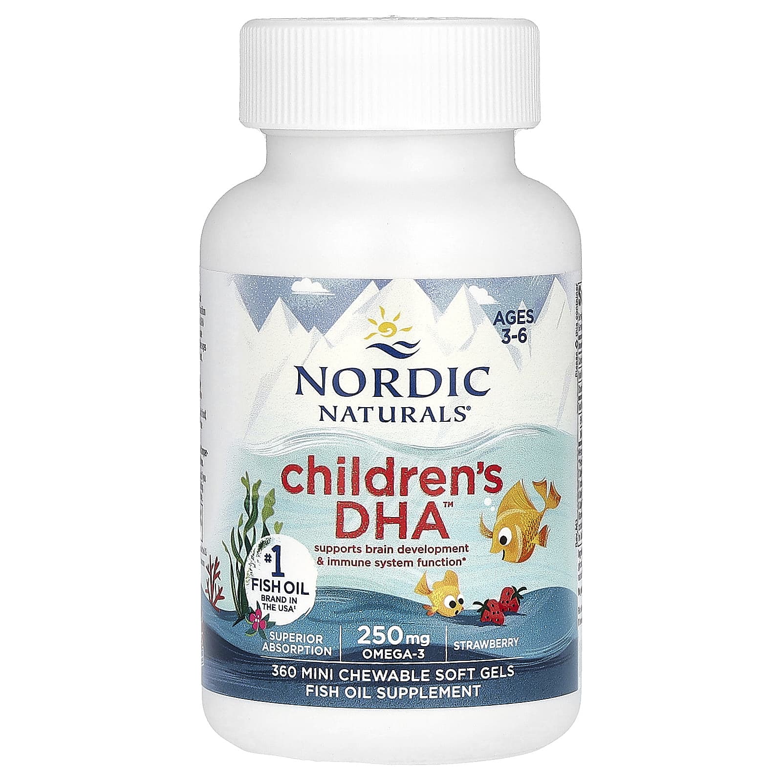 DHA Ômega-3 Infantil 250 mg, Morango, 360 Mini Cápsulas, Nordic Naturals