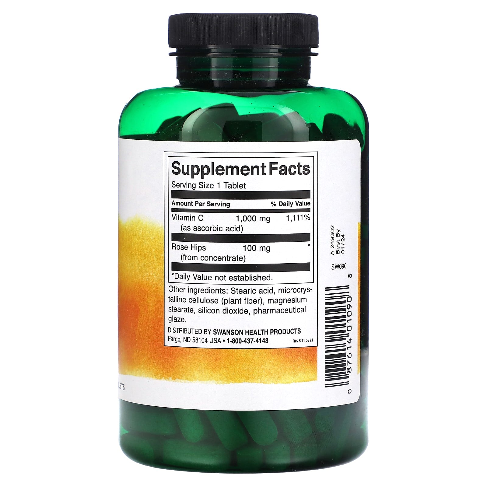Vitamina C com Rosa Mosqueta 500 mg, 250 Cápsulas, Swanson