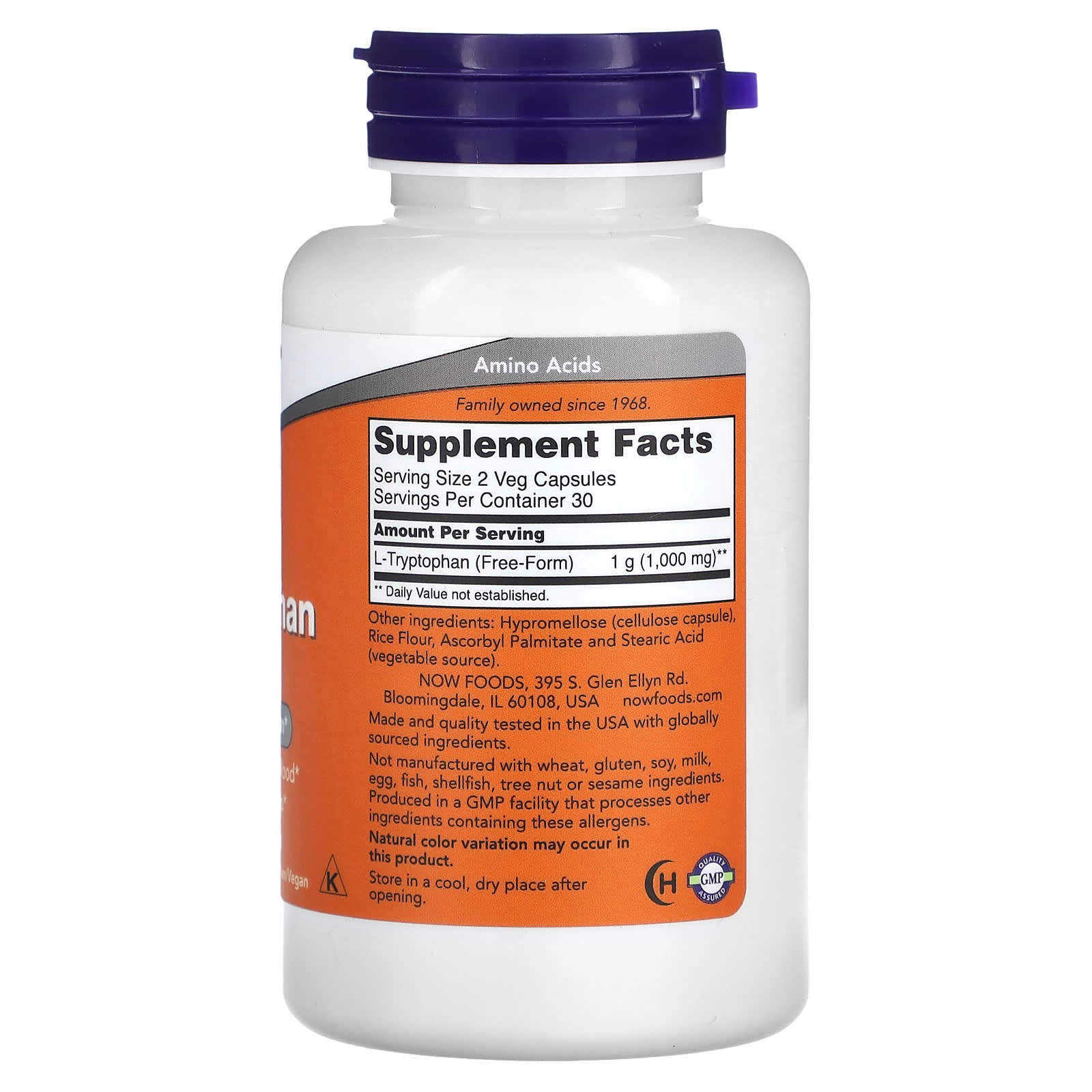 L-Triptofano - 500mg, 60 vcaps, Now Foods