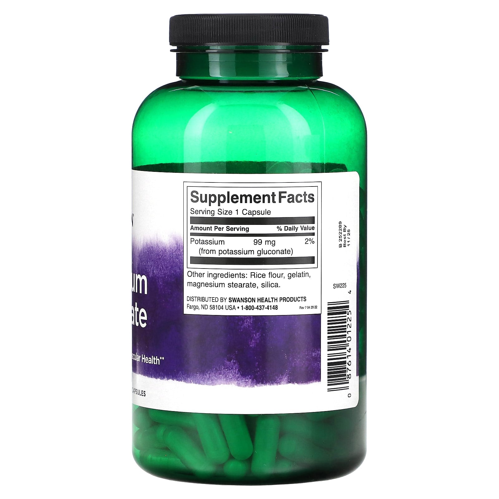 Gluconato de Potássio 99 mg, 250 Cápsulas, Swanson