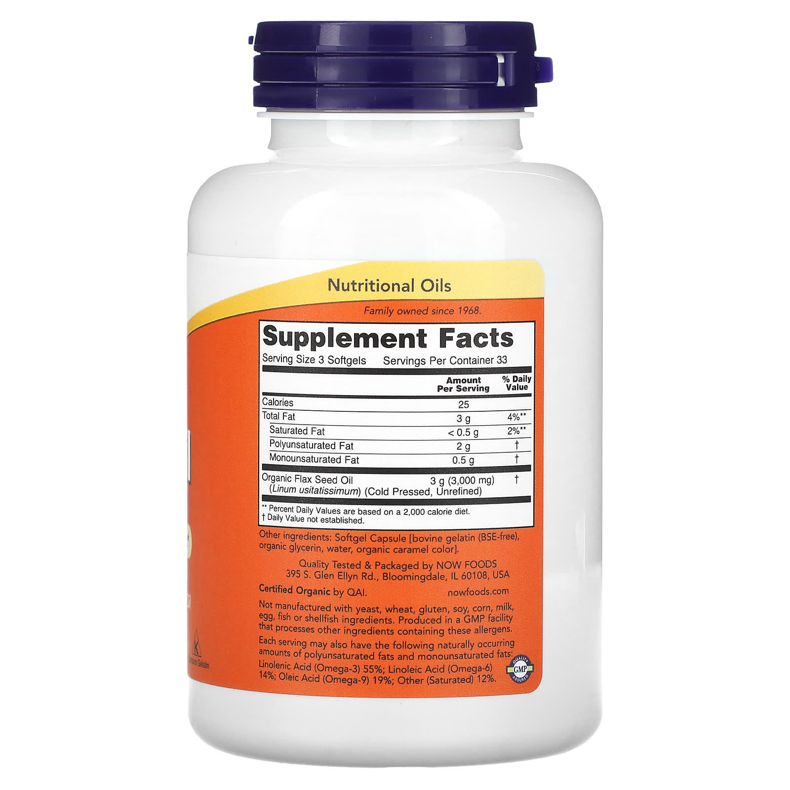 Óleo de linhaça - 1000mg, 100 softgels, Now Foods