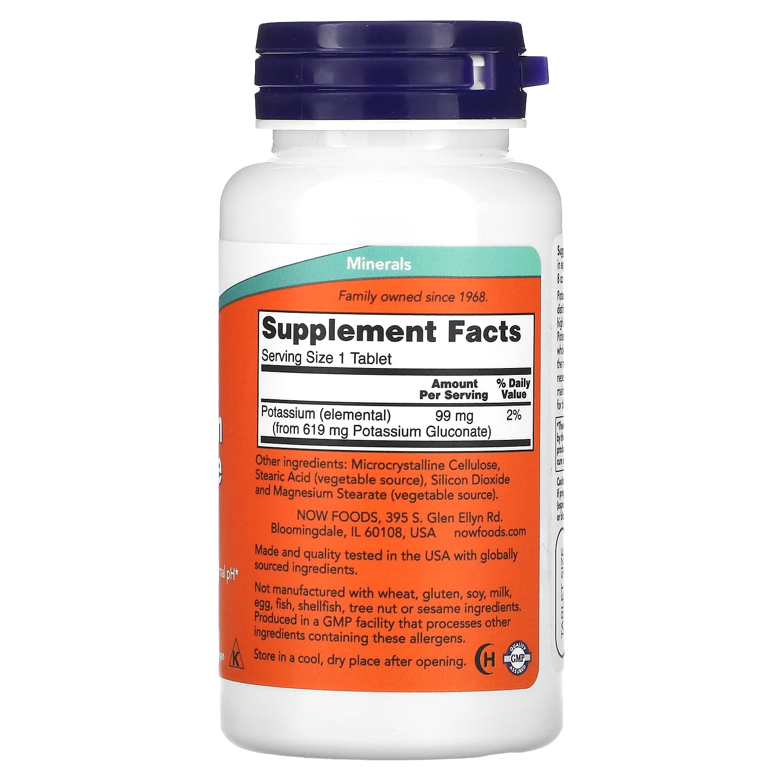 Gluconato de Potássio - 99mg, 100 comprimidos, Now Foods